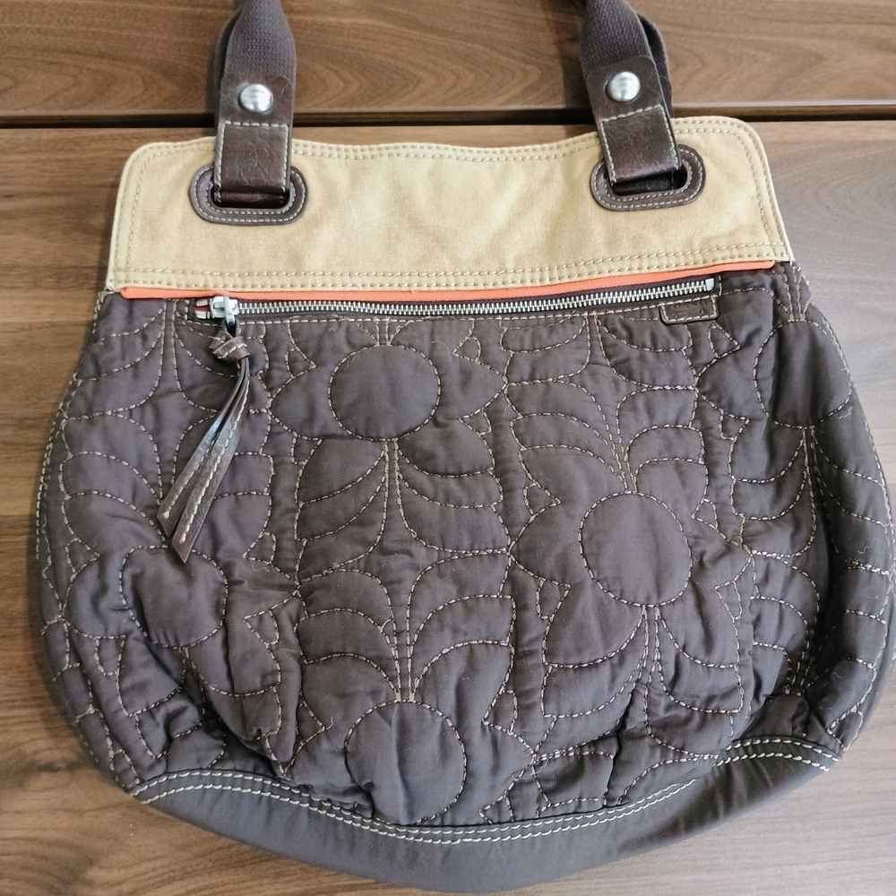 Fossil Brown and Tan Quilted Shoulder Bag